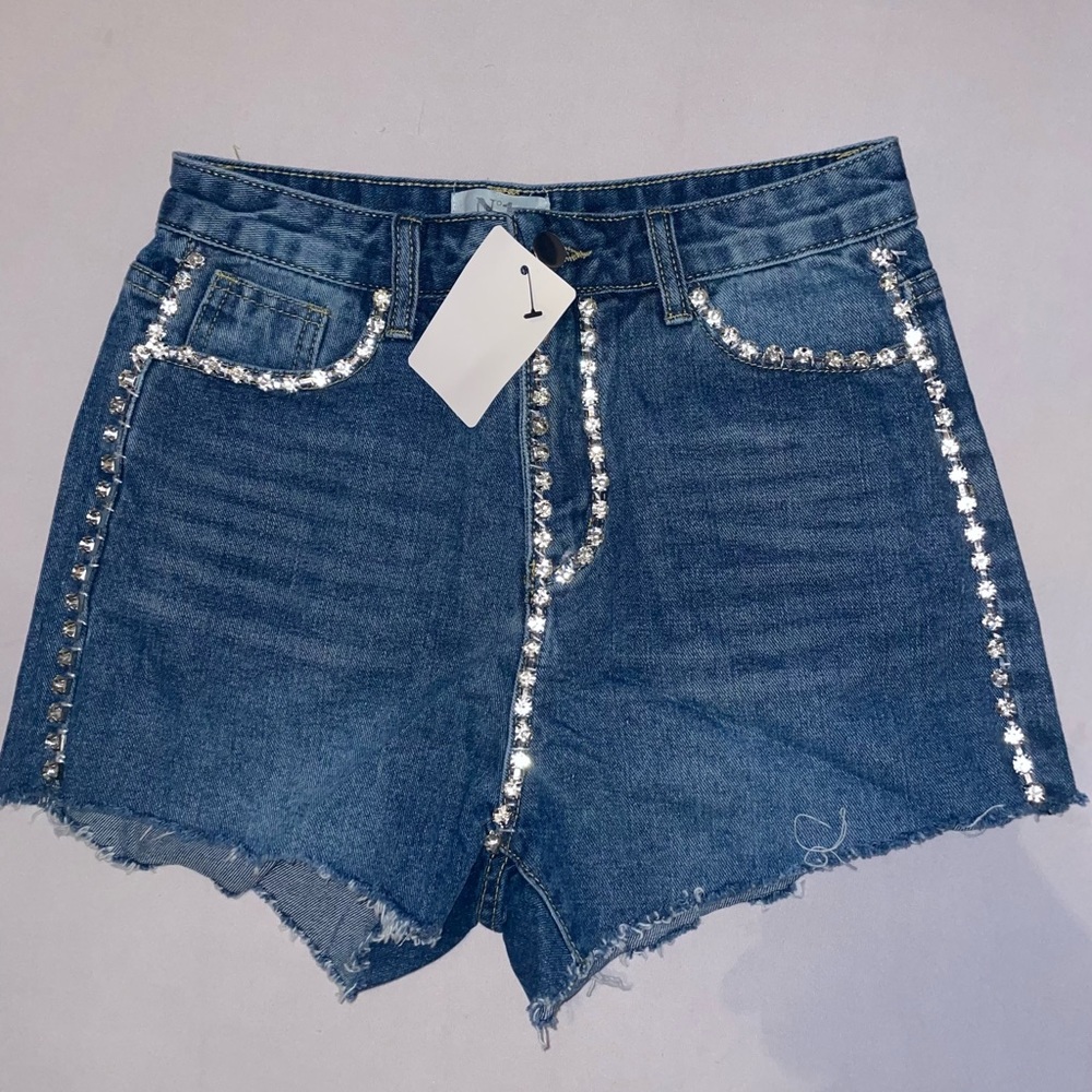 Jean shorts with rhinestones.